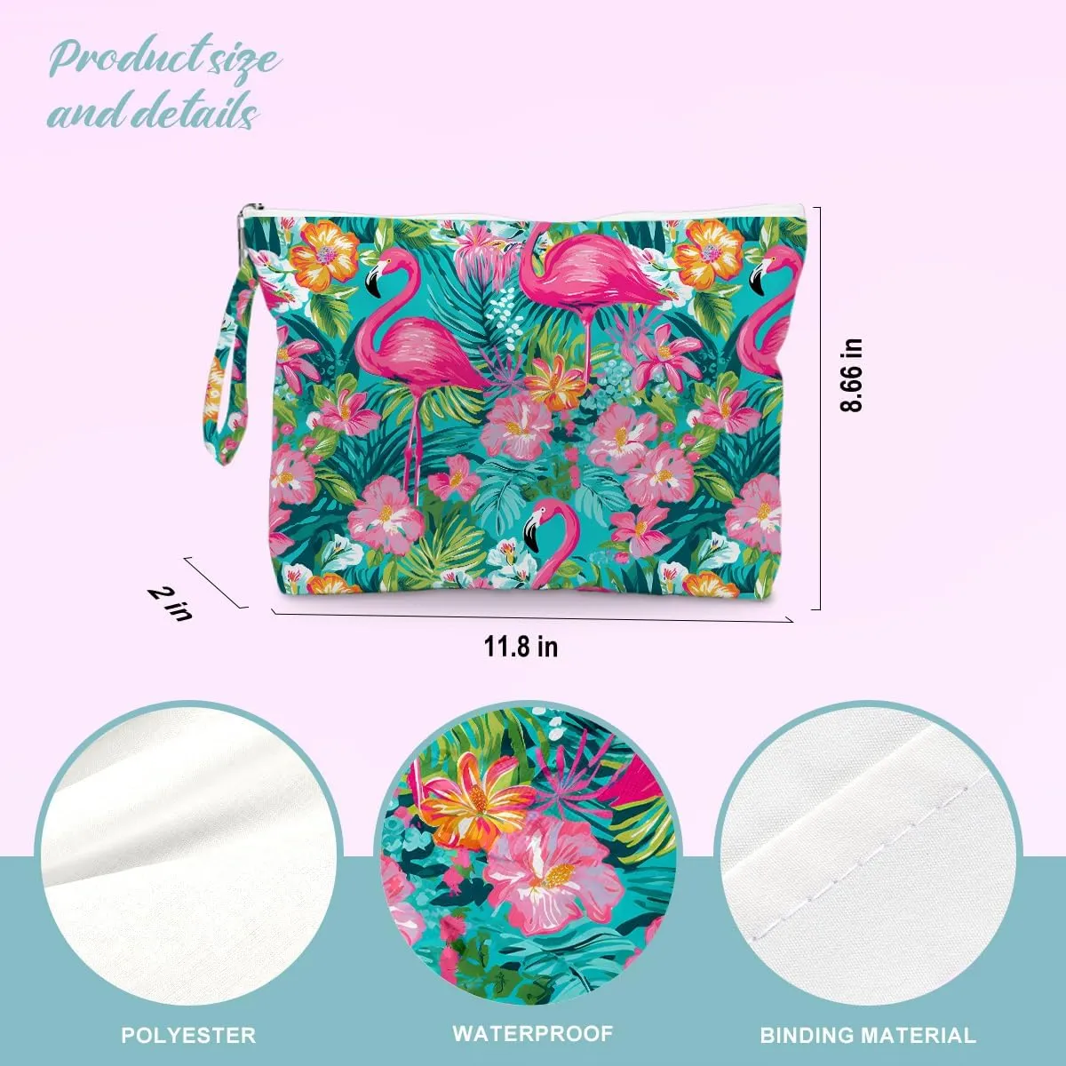 BELLOWDEER Beach Bags for Women, Beach Towel, Wet Bag Cosmetic Bag, Pool Waterproof Shoulder Tote Bags, Pocket Zipper Summer Travel Essentials, Gifts for Women Birthday - Flamingo (3-Piece Set)