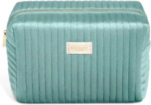 Benevolence LA Large Capacity Travel Cosmetic Bag, Premium Velvet Toiletry Bag for Women, Versatile Use, Cyan