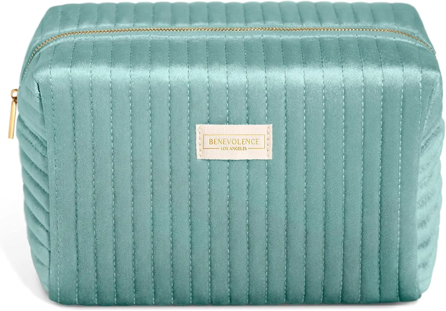 Benevolence LA Large Capacity Travel Cosmetic Bag, Premium Velvet Toiletry Bag for Women, Versatile Use, Cyan