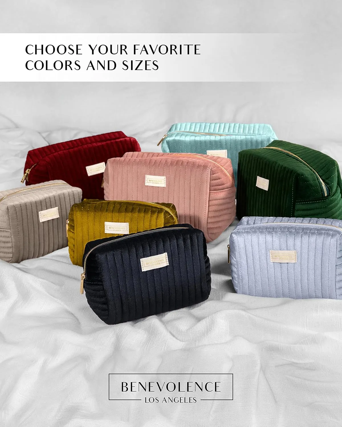 Benevolence LA Large Capacity Travel Cosmetic Bag, Premium Velvet Toiletry Bag for Women, Versatile Use, Cyan