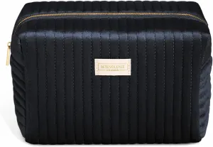 Benevolence LA Plush Velvet Large Makeup Bag for Travel | Cosmetic Pouch, Toiletry Organizer for Women, Large Capacity Bag for Accessories, Quilted Purse - Ebony