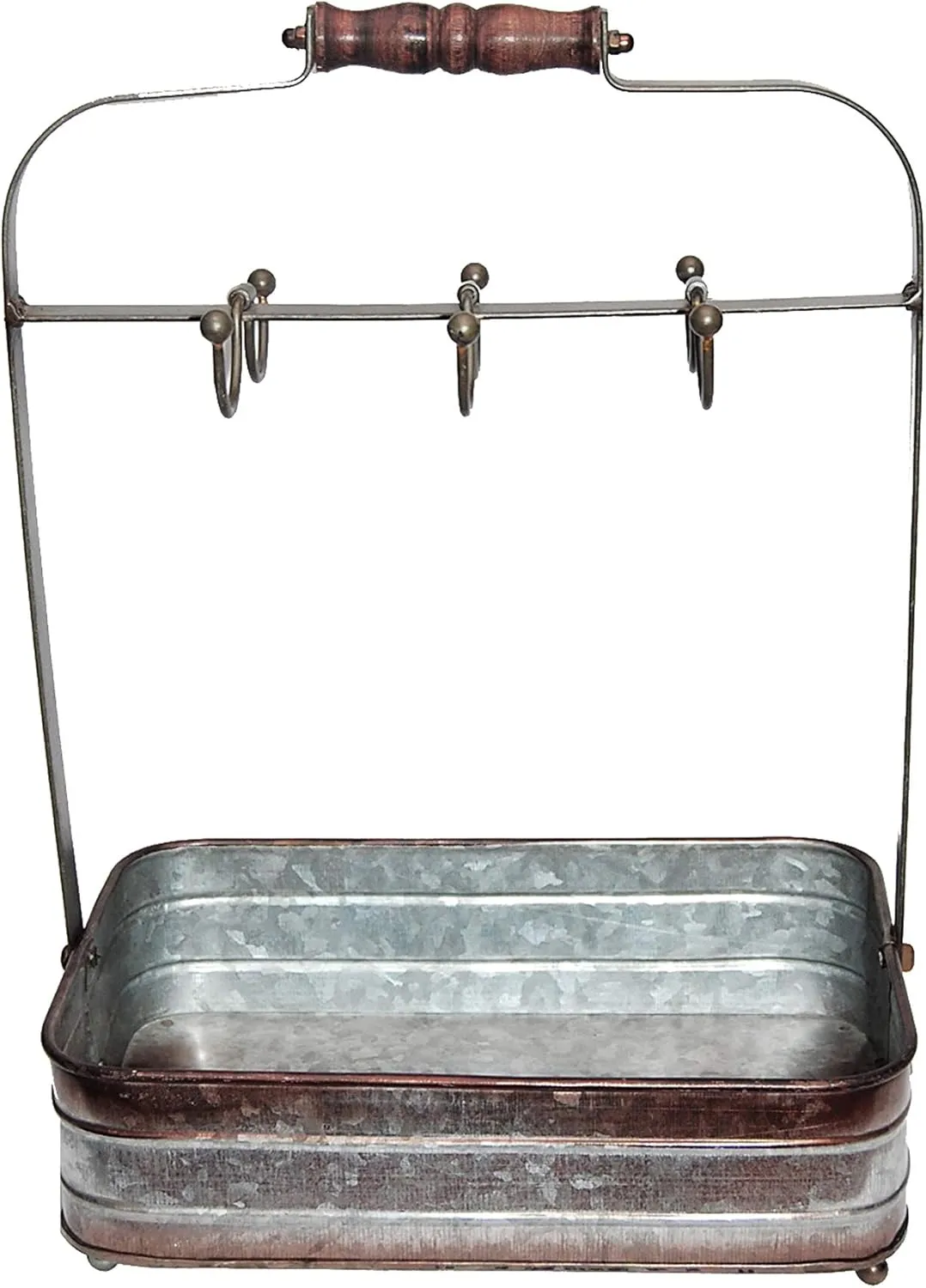 Benzara BM177866 Rustic Galvanized Metal Crockery Holder with Cup Hooks, Gray