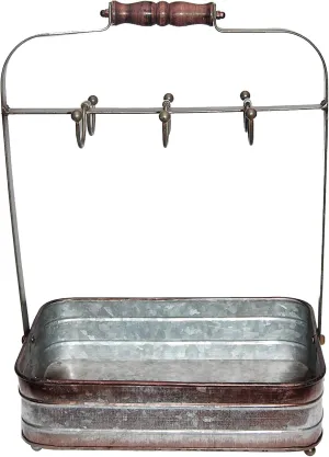 Benzara BM177866 Rustic Galvanized Metal Crockery Holder with Cup Hooks, Gray