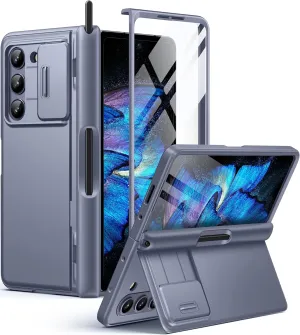 BERFY for Samsung Galaxy Z Fold 5 Case with S Pen Holder,[Built-in Screen Protector & Kickstand & Slide Camera Cover] Full Body Heavy Duty Shockproof Slim Hard Phone Case for Samsung Z Fold 5,Purple