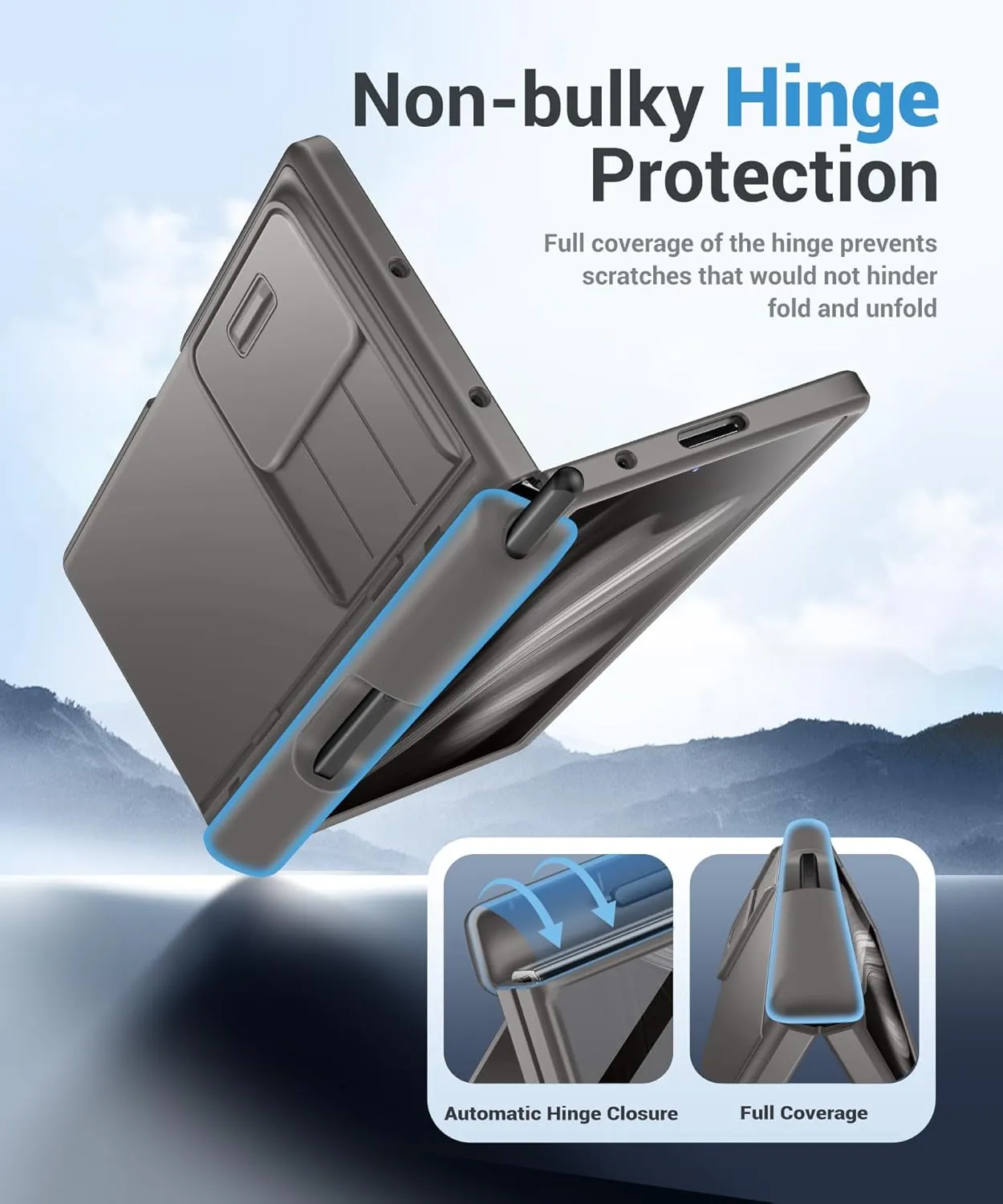 BERFY for Samsung Galaxy Z Fold 6 Case with S Pen Holder, [Built-in Screen Protector & Kickstand & Slide Camera Cover] Full Body Heavy Duty Shockproof Slim Hard Phone Case for Samsung Z Fold 6, Grey