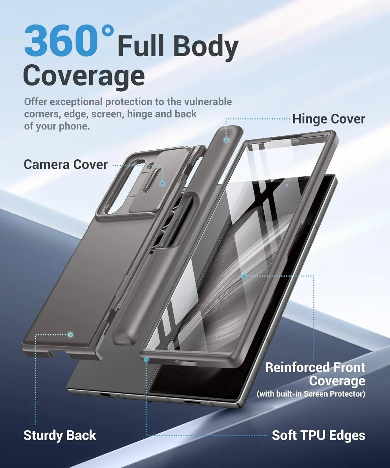 BERFY for Samsung Galaxy Z Fold 6 Case with S Pen Holder, [Built-in Screen Protector & Kickstand & Slide Camera Cover] Full Body Heavy Duty Shockproof Slim Hard Phone Case for Samsung Z Fold 6, Grey