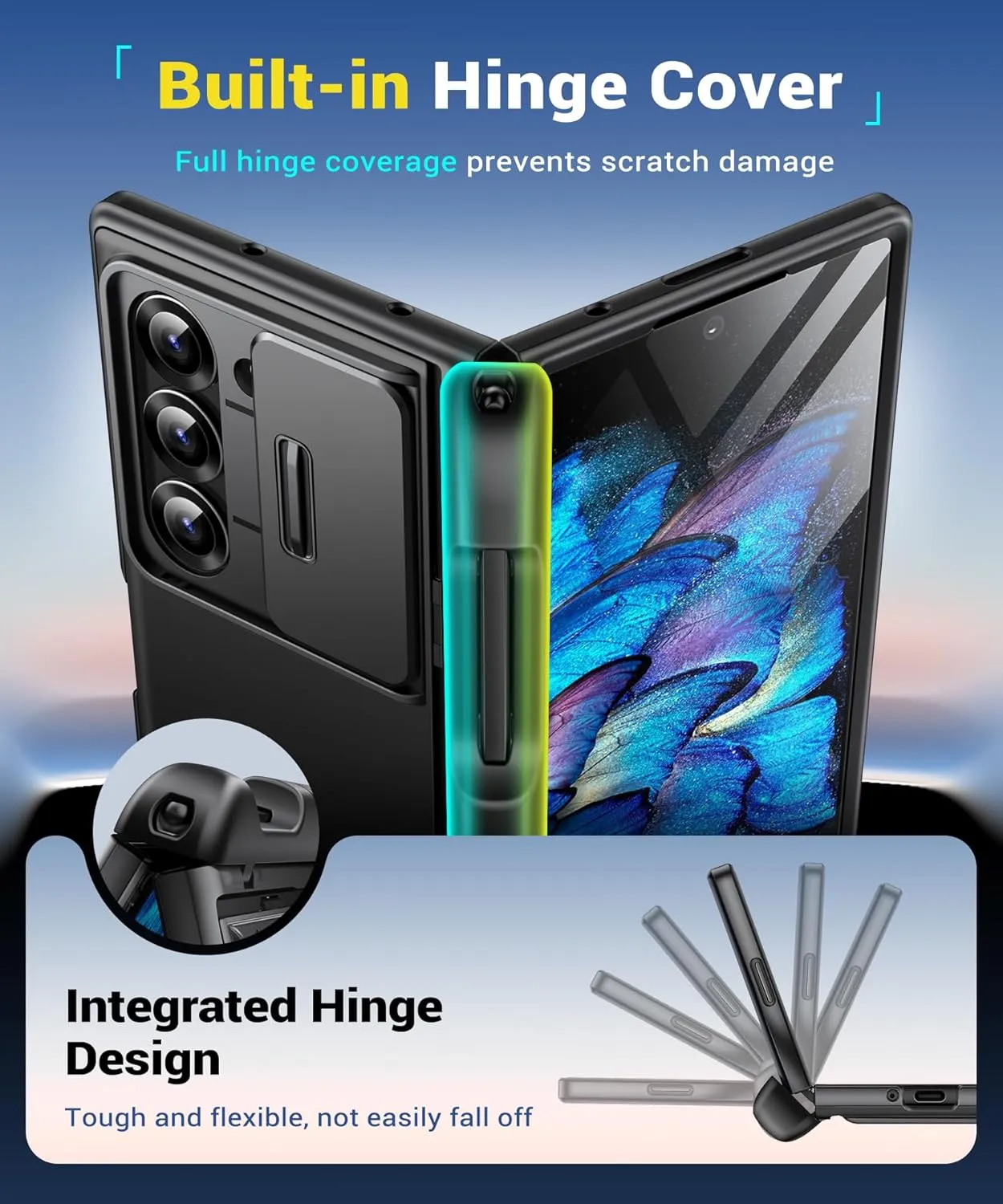 BERFY for Samsung Galaxy Z Fold 6 Case with Screen Protector, [2 Invisible Kickstand] Built-in S Pen Holder and Slide Camera Cover, [Anti Spy] Full-Body Shockproof Slim Phone Case for Z Fold 6, Black