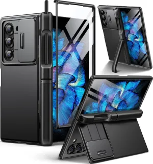 BERFY for Samsung Galaxy Z Fold 6 Case with Screen Protector, [2 Invisible Kickstand] Built-in S Pen Holder and Slide Camera Cover, [Anti Spy] Full-Body Shockproof Slim Phone Case for Z Fold 6, Black