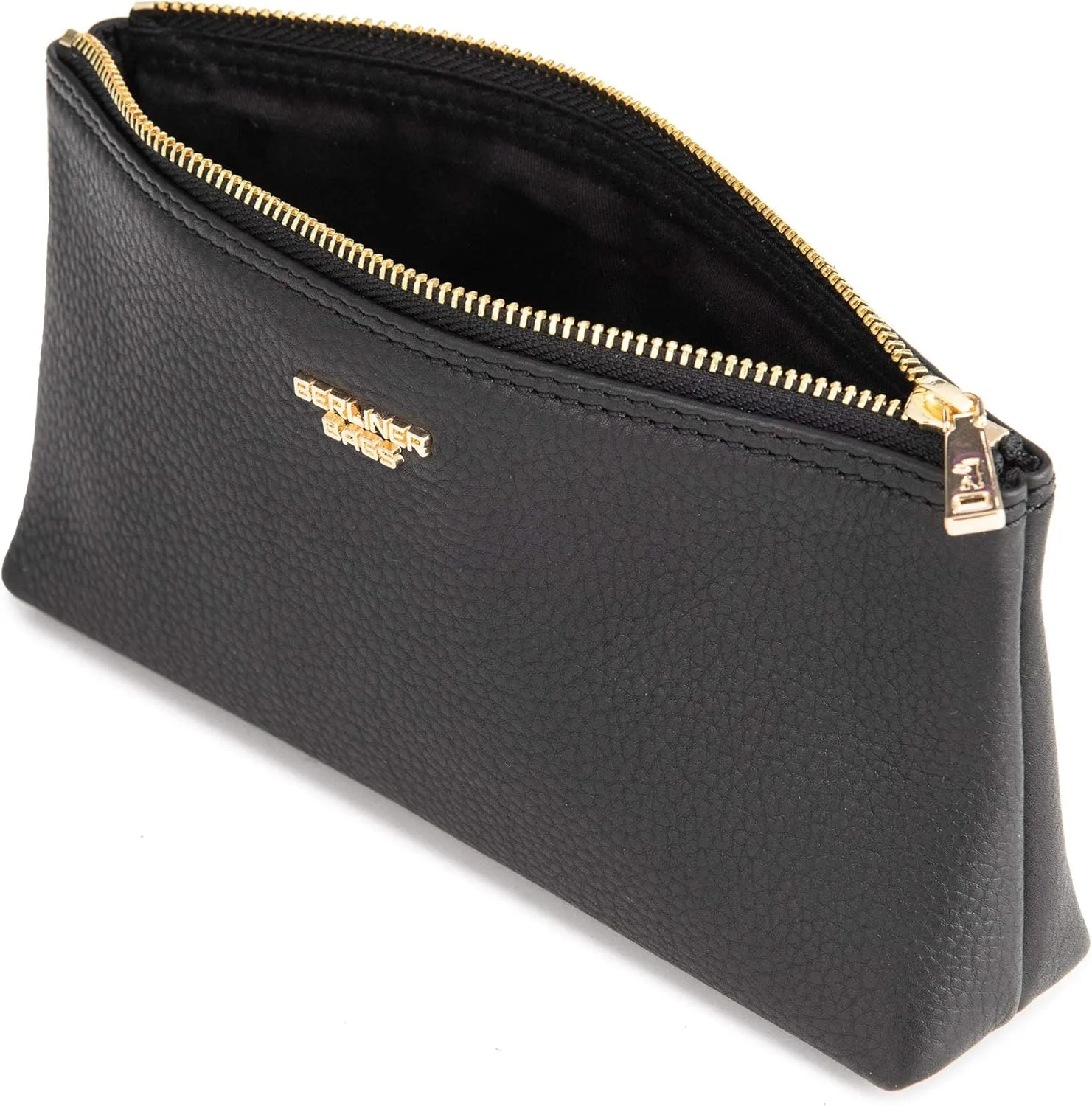 BERLINER BAGS Premium Genuine Leather Makeup Bag Anna, Cosmetic Bag for Purse, Travel and Cosmetics Pouch with Zipper for Women - Black