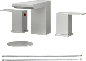BESy Bathroom Faucet 3 Holes Two Handles Lavatory Vanity Sink Faucet Widespread 8 Inch Bathroom Sink Faucet, Waterfall Bathroom Sink Faucet with Supply Hoses, with Pop Up Drain, Brushed Nickel