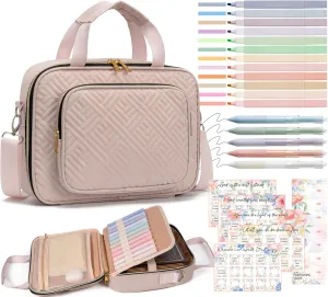 Bible Cover for Women Bible Case, Large Bible Bag w/Shoulder Strap, Bible Study Supplies Bible Journaling Kit Pink Book Carrying Case with Bible Highlighters, Mothers Day Christian Gifts for Women