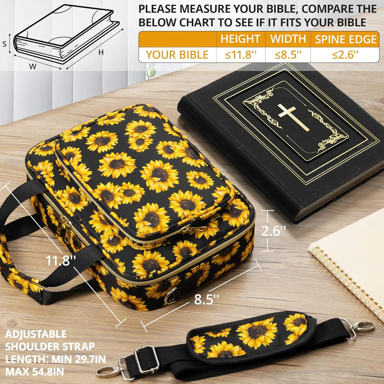 Bible Cover for Women Bible Case, Large Bible Bag w/Shoulder Strap, Bible Study Supplies Bible Journaling Kit Pink Book Carrying Case with Bible Highlighters, Mothers Day Christian Gifts for Women