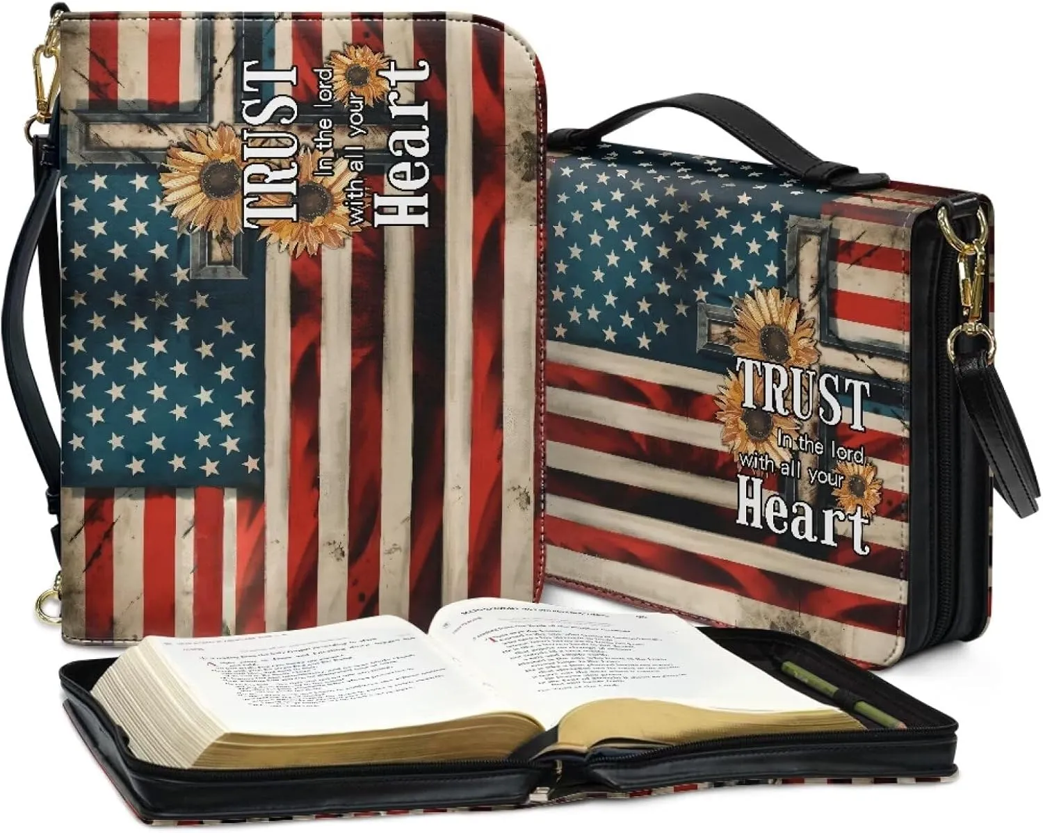 Bible Cover for Women Men Waterproof Crossbody Bag with Handle Tote Bag for Pens, Highlighters M-2XL