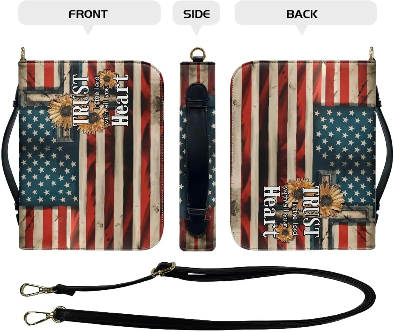 Bible Cover for Women Men Waterproof Crossbody Bag with Handle Tote Bag for Pens, Highlighters M-2XL