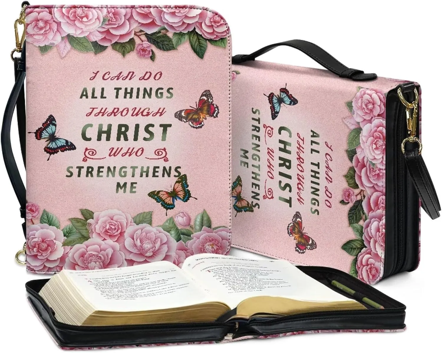 Bible Cover for Women Men Waterproof Crossbody Bag with Handle Tote Bag for Pens, Highlighters M-2XL