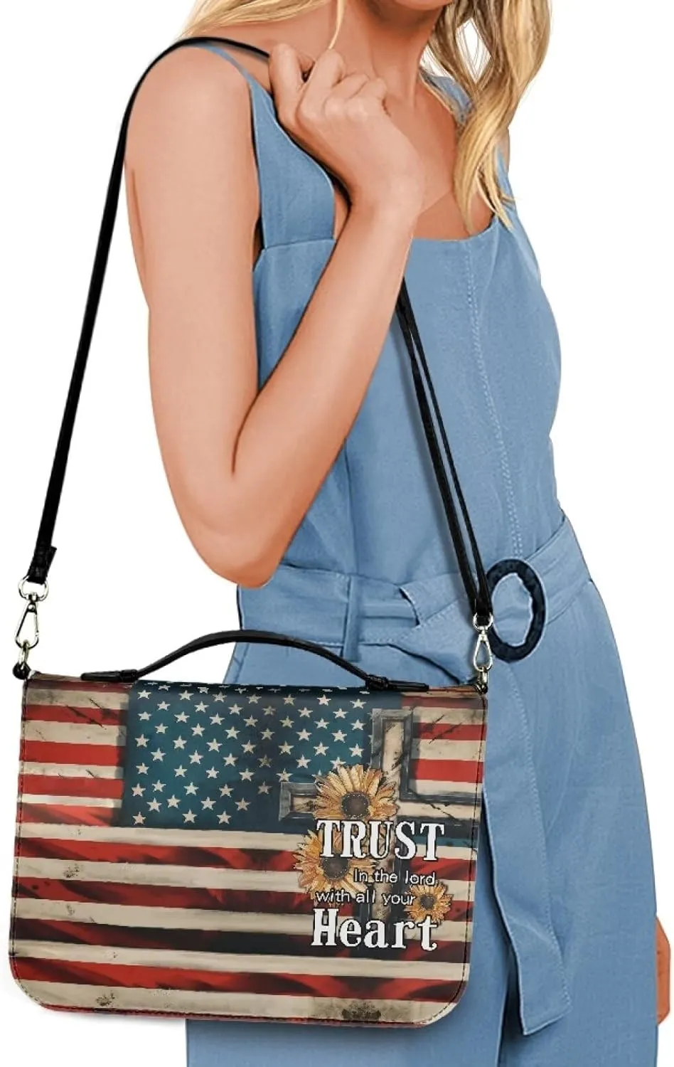 Bible Cover for Women Men Waterproof Crossbody Bag with Handle Tote Bag for Pens, Highlighters M-2XL