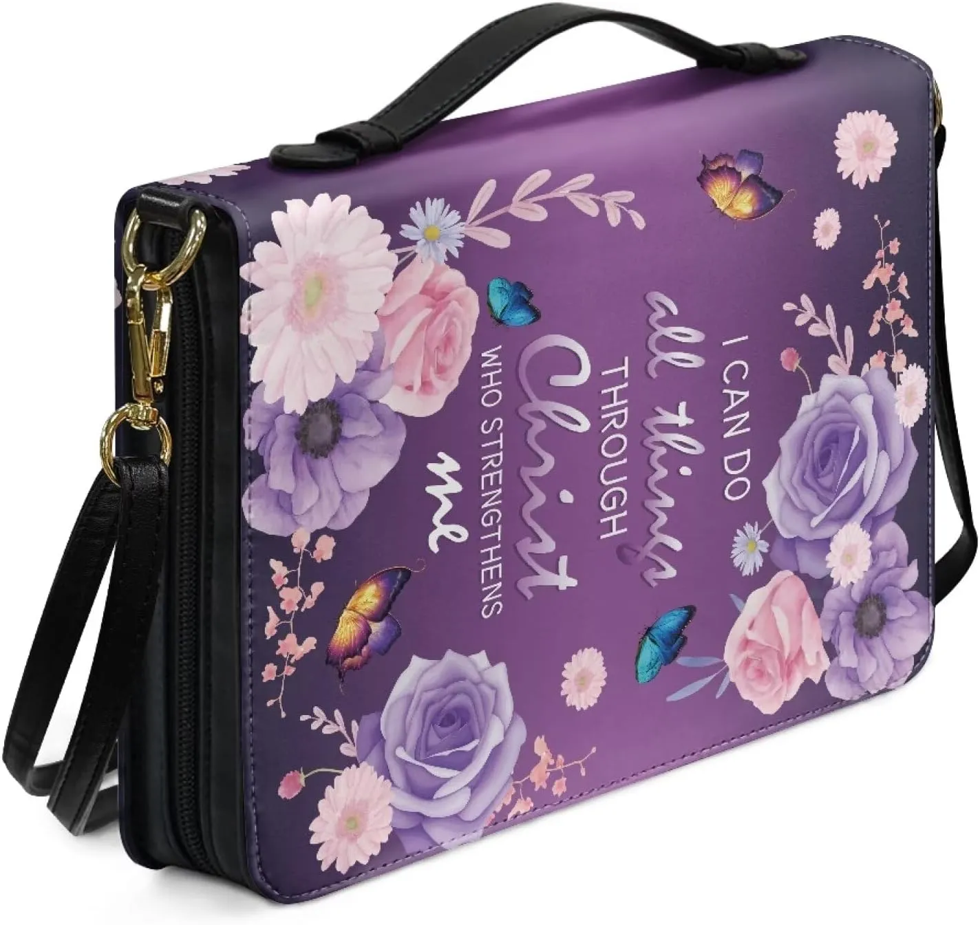 Bible Cover for Women Men Waterproof Crossbody Bag with Handle Tote Bag for Pens, Highlighters M-2XL