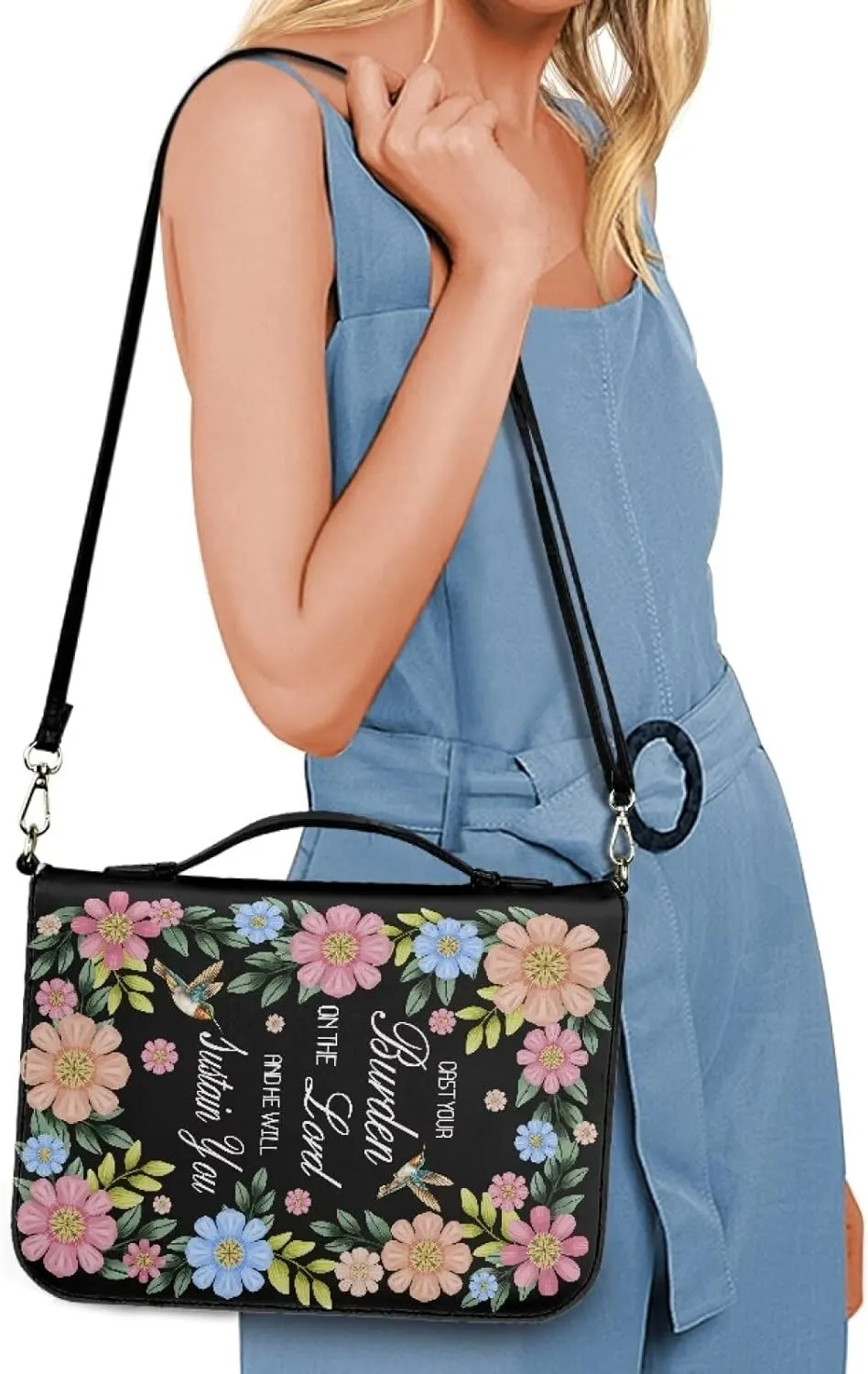 Bible Cover for Women Men Waterproof Crossbody Bag with Handle Tote Bag for Pens, Highlighters M-2XL