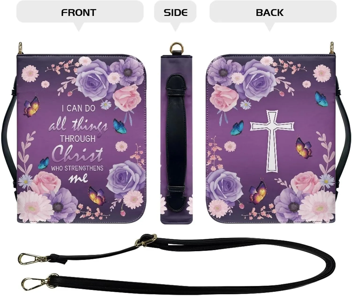 Bible Cover for Women Men Waterproof Crossbody Bag with Handle Tote Bag for Pens, Highlighters M-2XL