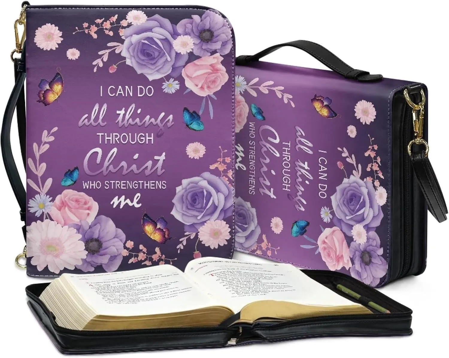 Bible Cover for Women Men Waterproof Crossbody Bag with Handle Tote Bag for Pens, Highlighters M-2XL