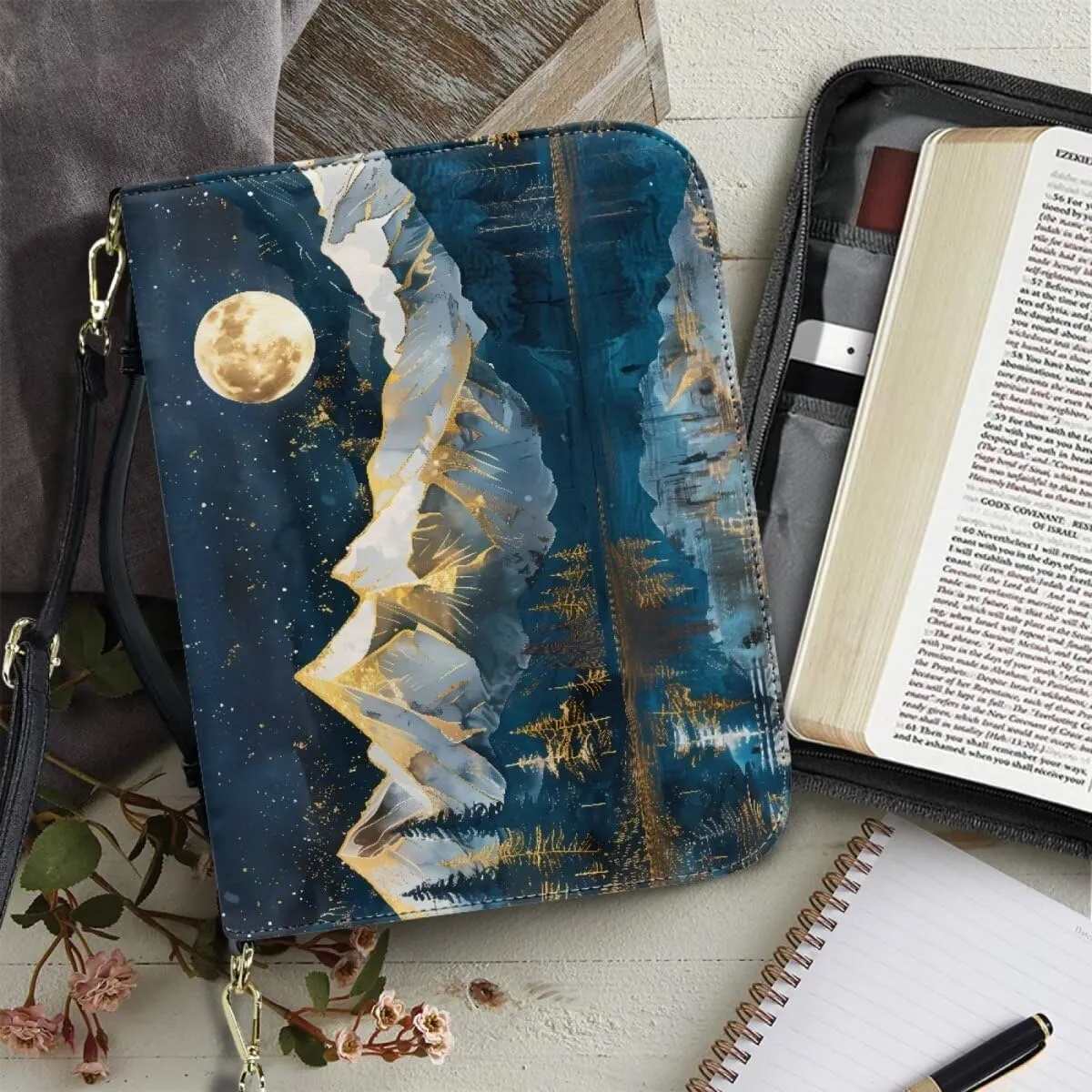 Bible Cover for Women Men Waterproof Crossbody Bag with Handle Tote Bag for Pens, Highlighters M-2XL