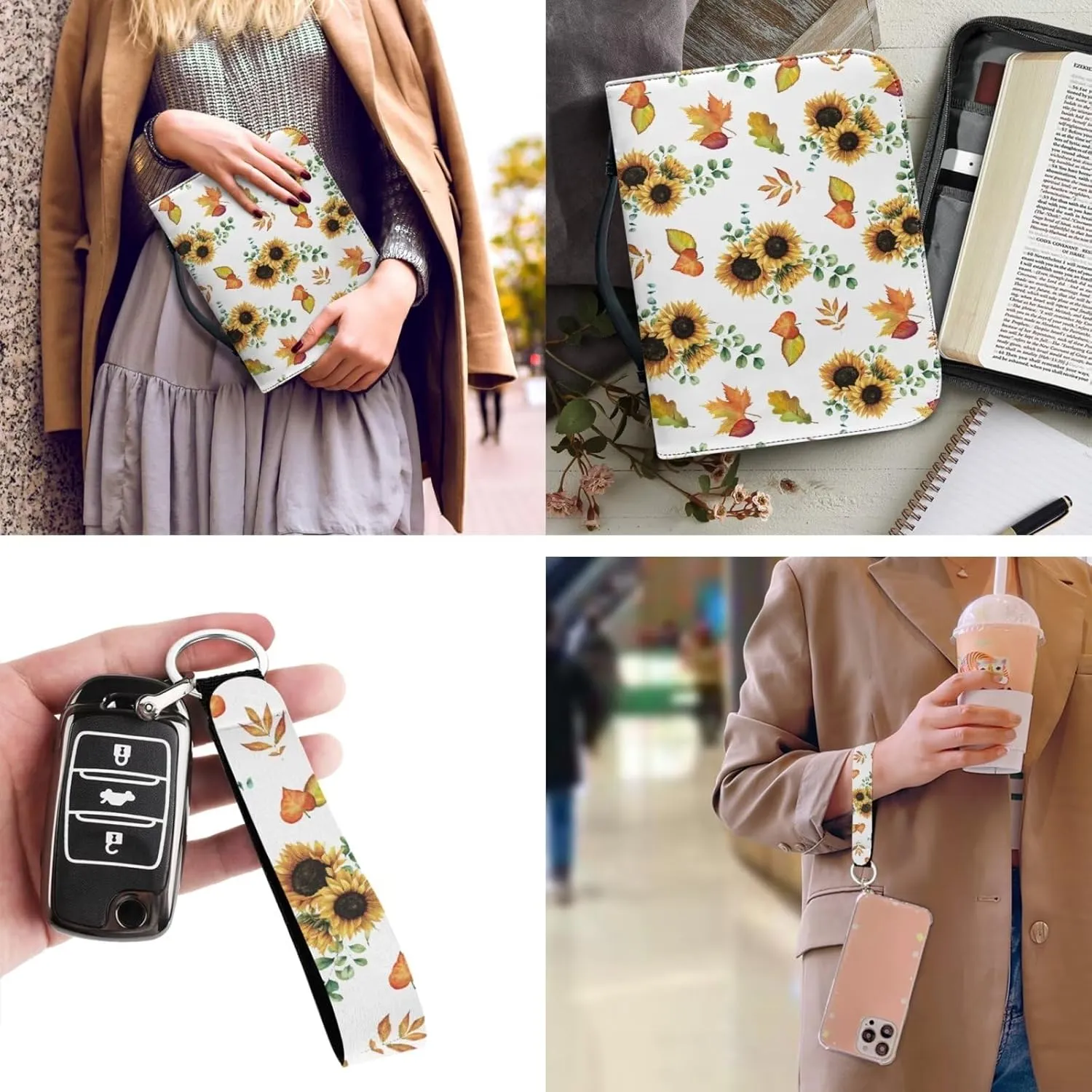 Bible Cover for Women PU Leather Bible Carrying Case Bible Study Supplies Bag Bible Case Key Chain 2 Pcs Set