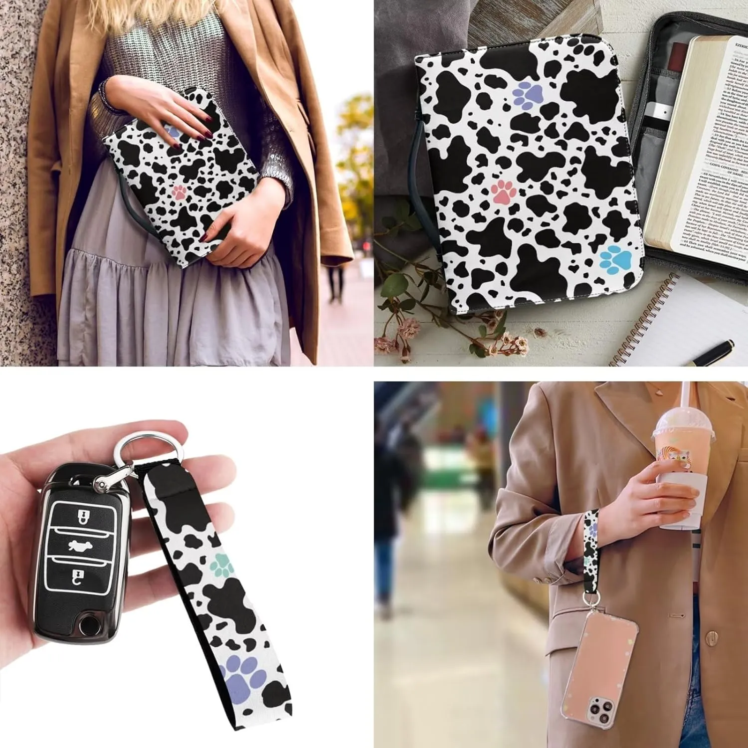Bible Cover for Women PU Leather Bible Carrying Case Bible Study Supplies Bag Bible Case Key Chain 2 Pcs Set