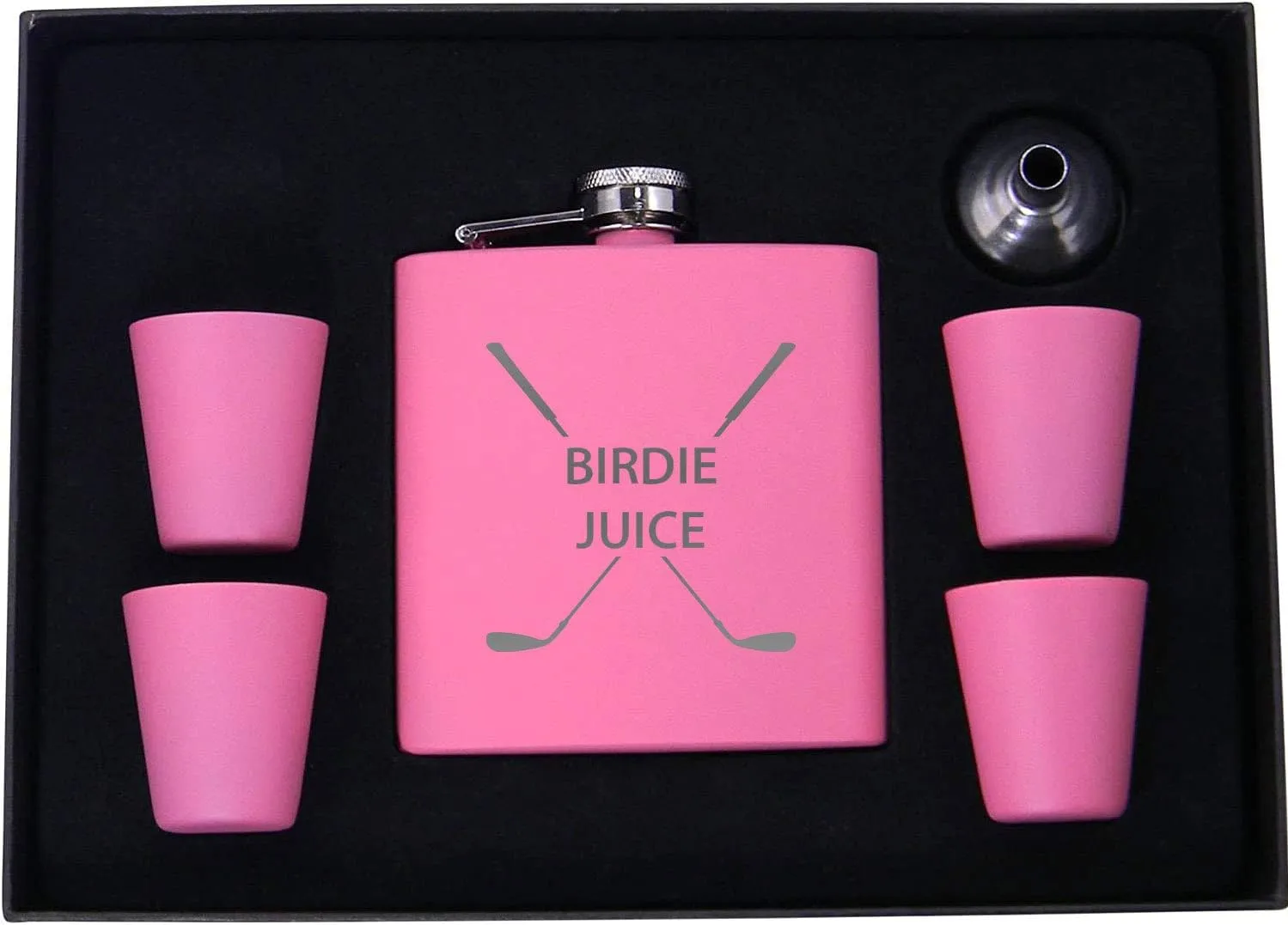 Birdie Juice Flask, Funnel, Shot Glasses, and Gift Box - Golfing Birdie Juice Hip Stainless Steel Metal Matte 6-Ounce Golf Bag Flask (Pink)