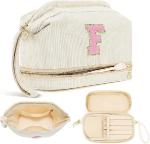 Birthday Gifts for Girls, Personalized Initial Women Makeup Bag, Travel Make up Bag Cosmetic Bag Preppy Stuff Bag for Girlfriend Wife Teacher 18th Birthday Gifts for Girls Teen Girl Gifts Trendy - F