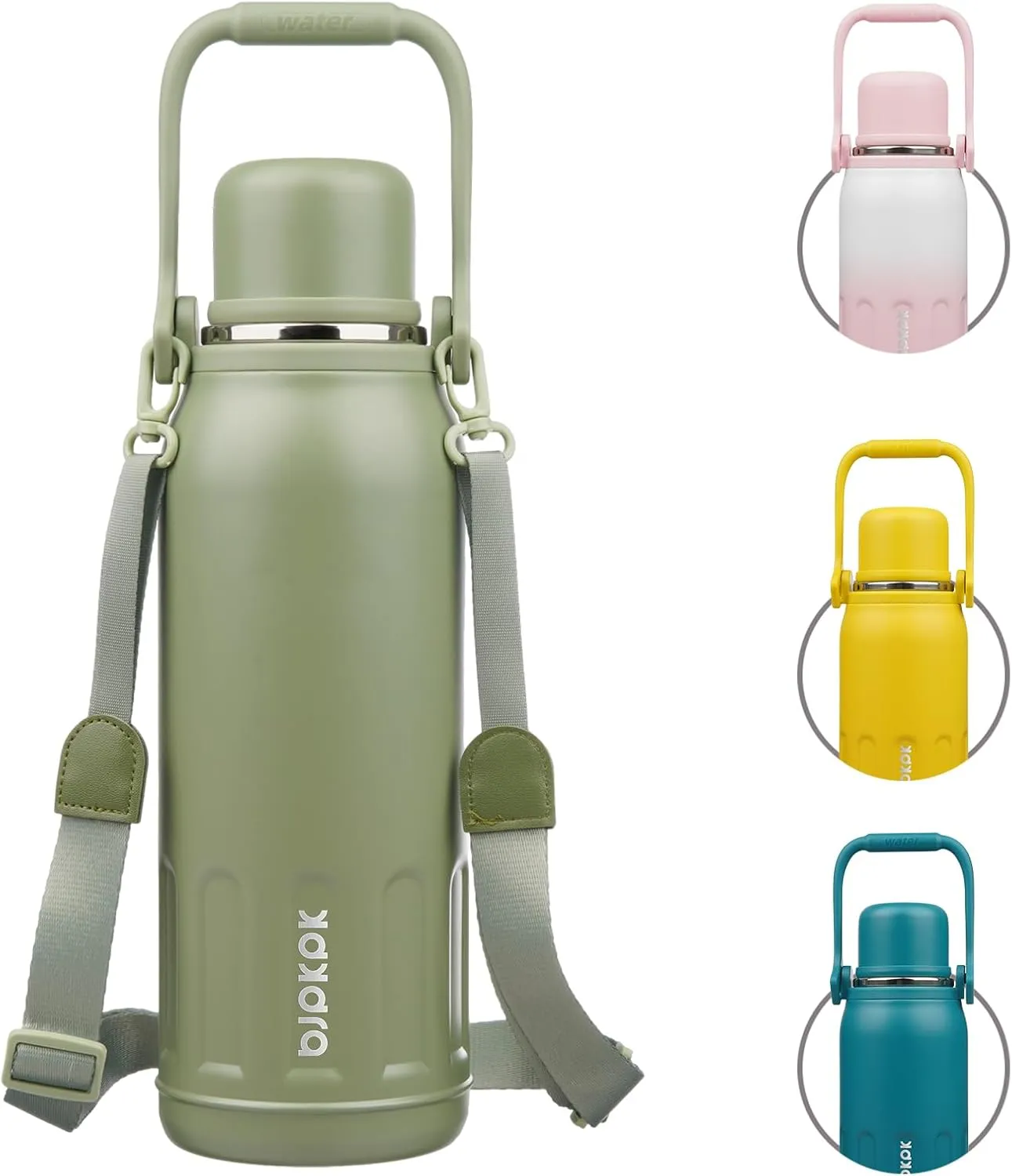 BJPKPK Insulated 50oz Thermos Water Bottle with Lid and Carry Handle Insulated Stainless Steel Water Bottles for Outdoor Sports,Army Green