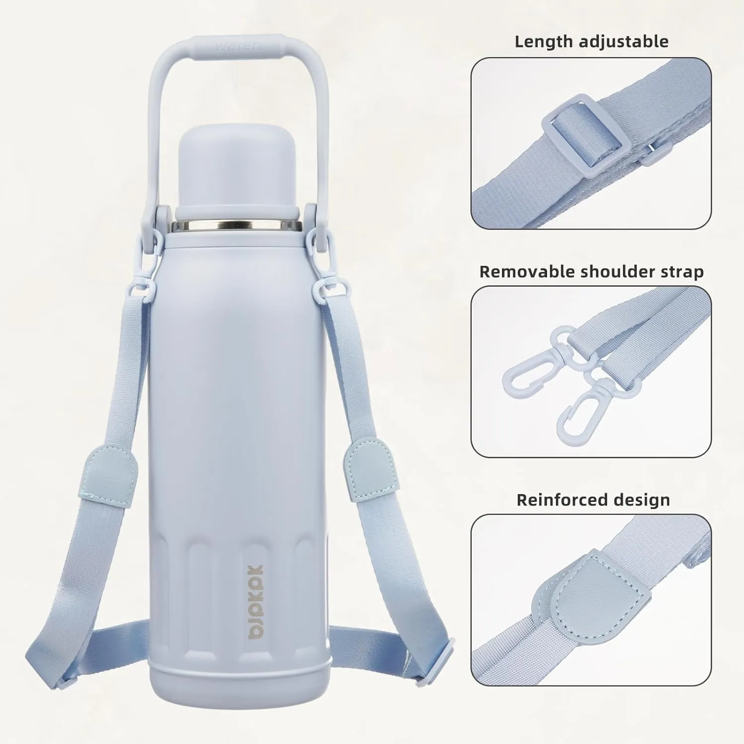 BJPKPK Insulated Thermos Water Bottle with Handle and Lid 50oz BPA Free Stainless Steel Water Bottles for Cold and Hot Beverages,Blue Haze