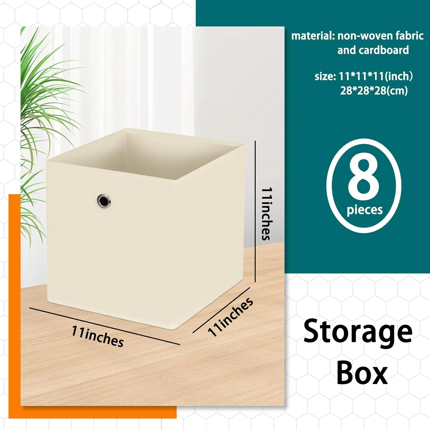 Black Fabric Storage Bins,Fabric Baskets For Organizing Shelves,11 Inch Foldable Cube Storage Bins With Handles For Home, Toys, Clothes, Bathroom, Closet Organizer,Set of 8,(Creamy-White)