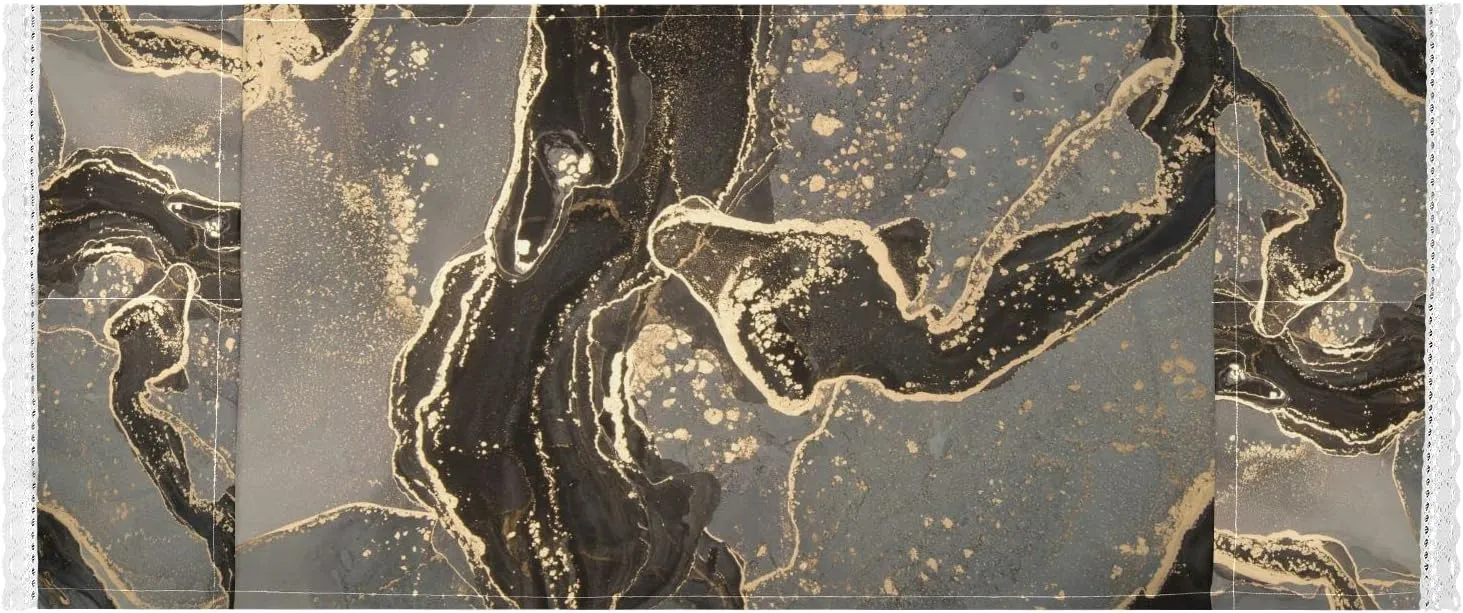 Black Gold Grey Marble Stone Marbled Mosaic with Golden Veins Lines 1 PC Washing Machine Cloth Dustproof Cover with Storage Bags Lace, Fridge Oven Dryer Top Dust Oil Proof Cover 51" x 22" for Home