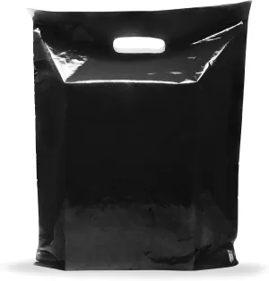 Black Merchandise Plastic Shopping Bags - 100 Pack 12" x 18" with 2 mil Thick - Die Cut Handles - Perfect for Retail, Party Favors, Birthdays, Goodie Bags - Color Black - 100% Recyclable