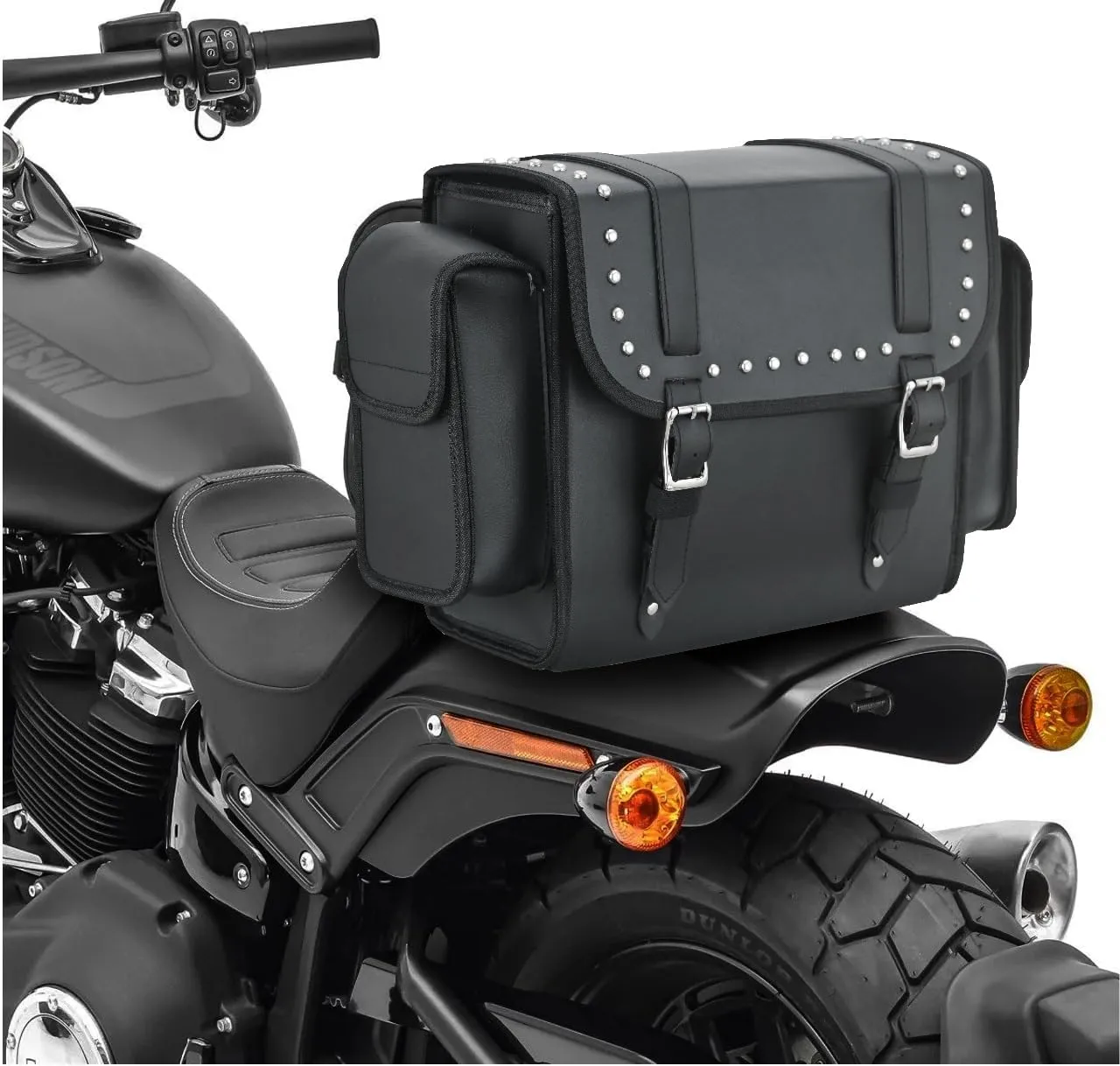 Black Motorcycle Sissy Bar Bag 22.9L Fits Harley Davidson, Indian, Yamaha & Suzuki Motorcycles Synthetic Leather Universal (Studded)