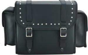 Black Motorcycle Sissy Bar Bag 22.9L Fits Harley Davidson, Indian, Yamaha & Suzuki Motorcycles Synthetic Leather Universal (Studded)
