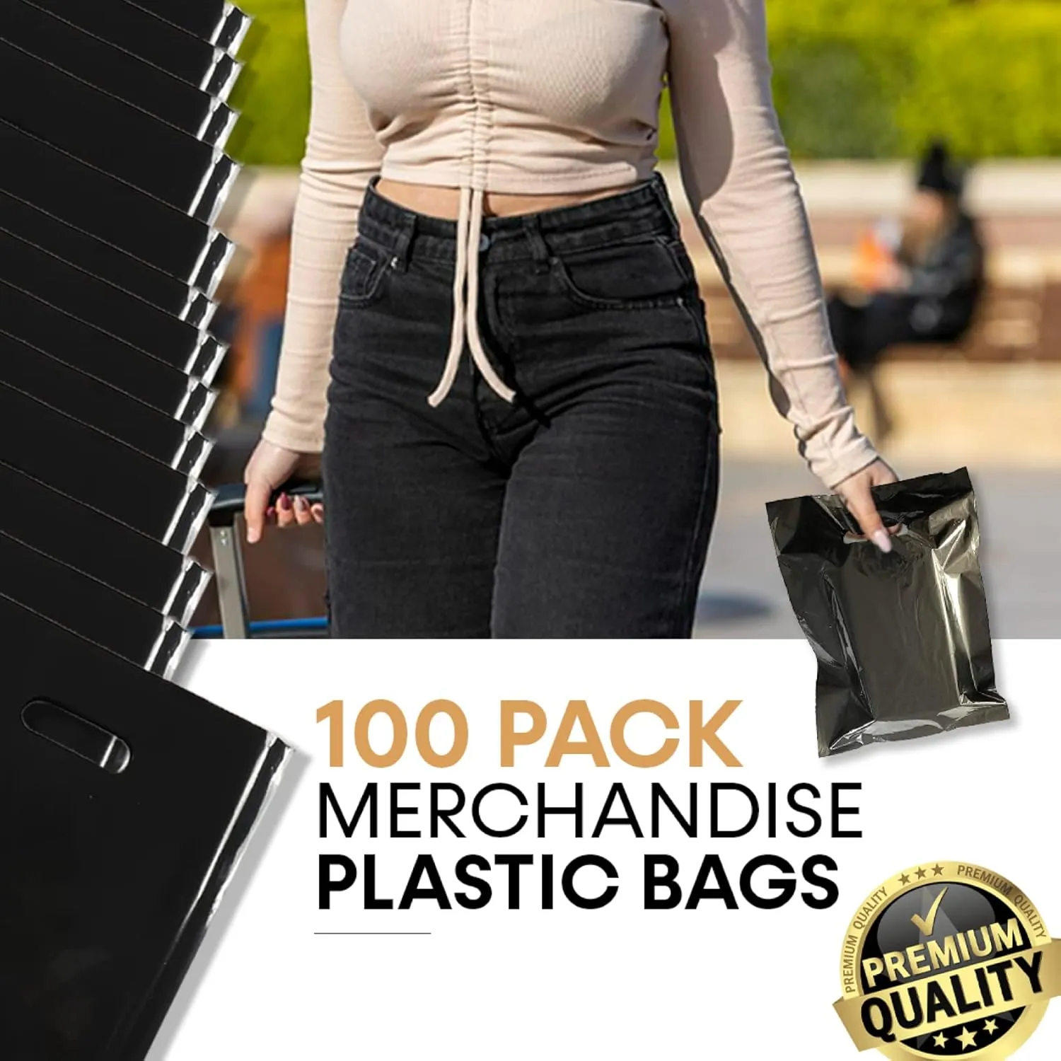 BLACK PLASTIC MERCHANDISE STORE BAGS, different sizes 9"x12", 12"x15", 15"x18" PACKS of 100/200/500 Retail Product Bags I 100% Recyclable