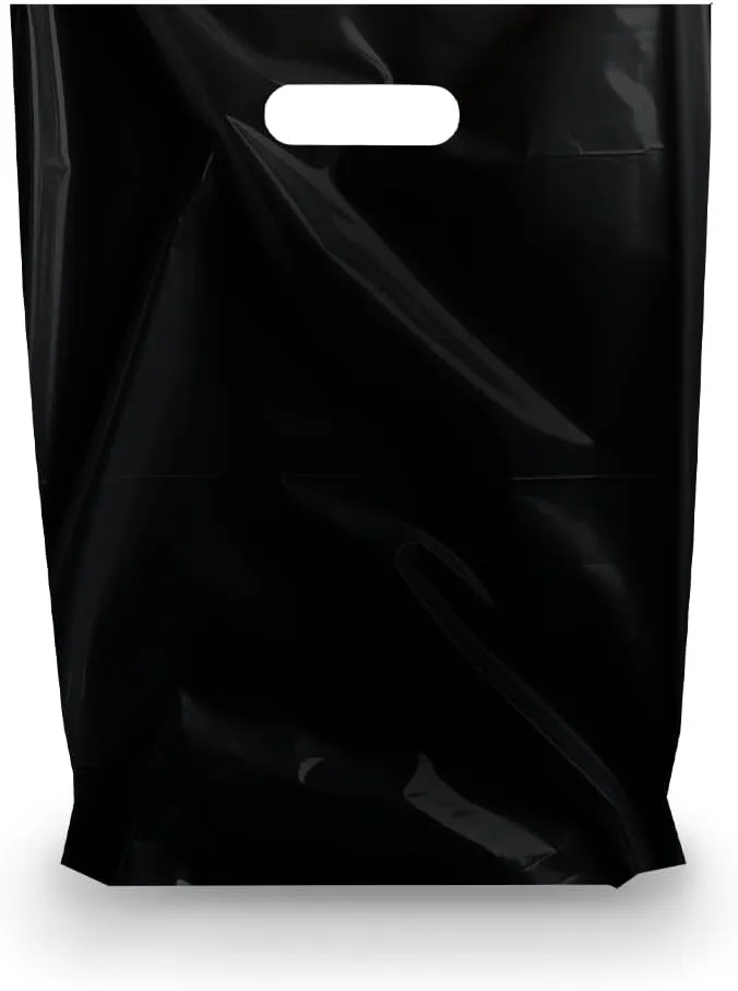 BLACK PLASTIC MERCHANDISE STORE BAGS, different sizes 9"x12", 12"x15", 15"x18" PACKS of 100/200/500 Retail Product Bags I 100% Recyclable