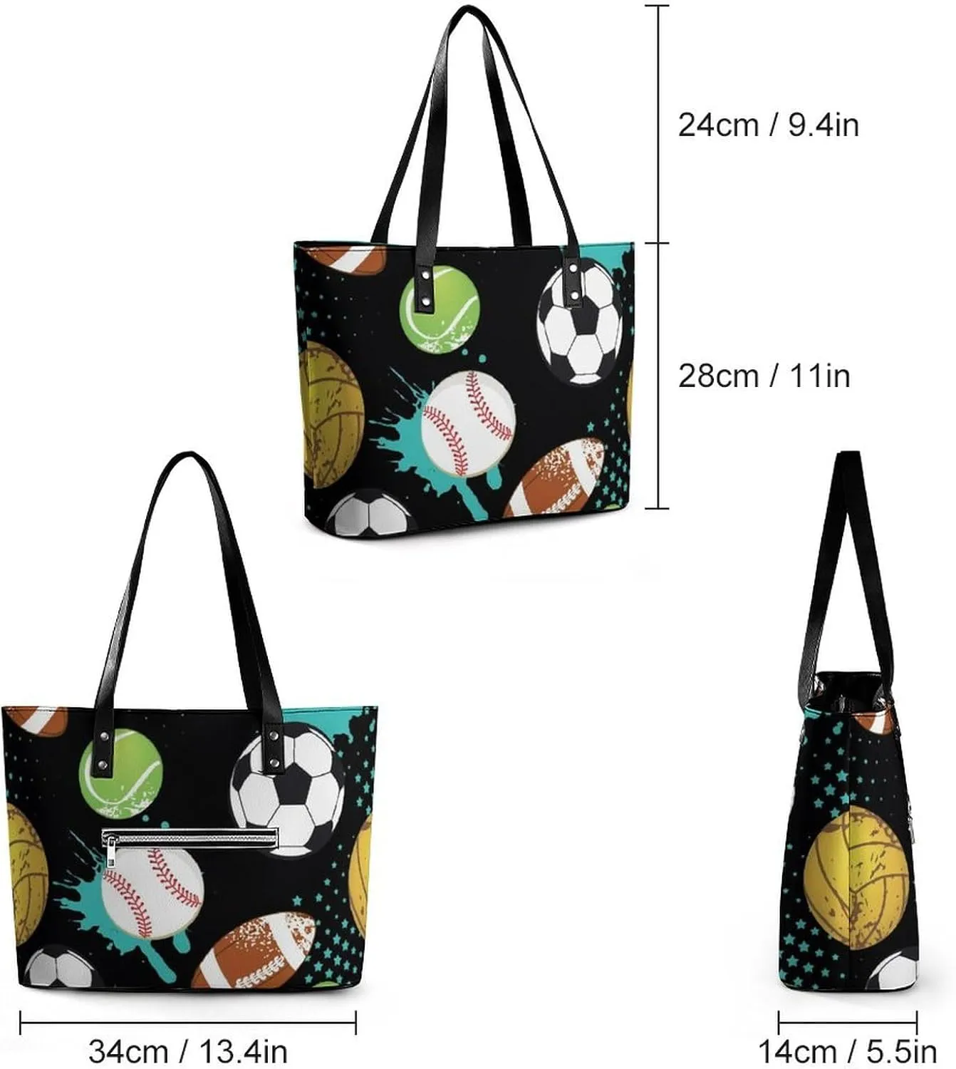 Black Retro A Leather Handbag with Large Capacity And Portability