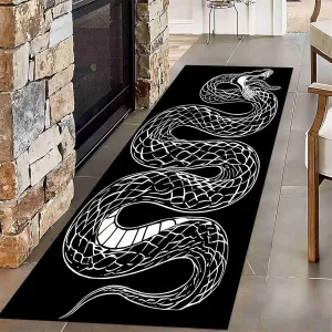 Black White Snakes Rug for Hallway 2x7ft Wild Animal Snakes Decor Long Runner Rug,Non-Slip Washable Modern Gothic Serpent Indoor Runner Area Rugs for Kitchen Laundry Room
