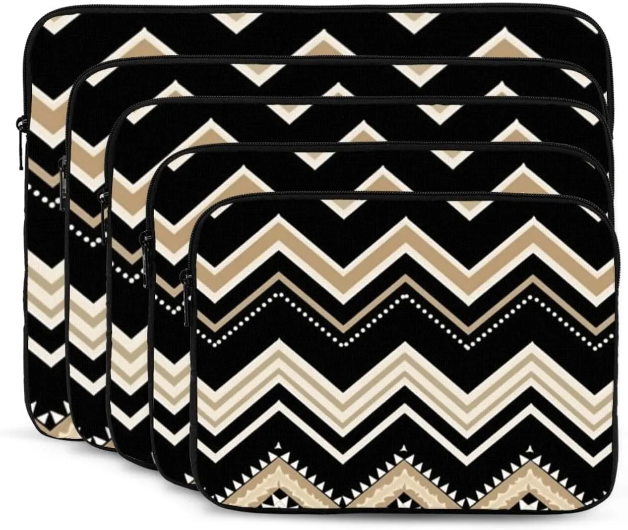 Black White Tan Zigzag Laptop Case 12 inch, Shockproof Protective Computer Sleeve Cover Water Resistant Laptop Bag Carrying Tablet Cover Briefcase Handbags Gifts for Men Women