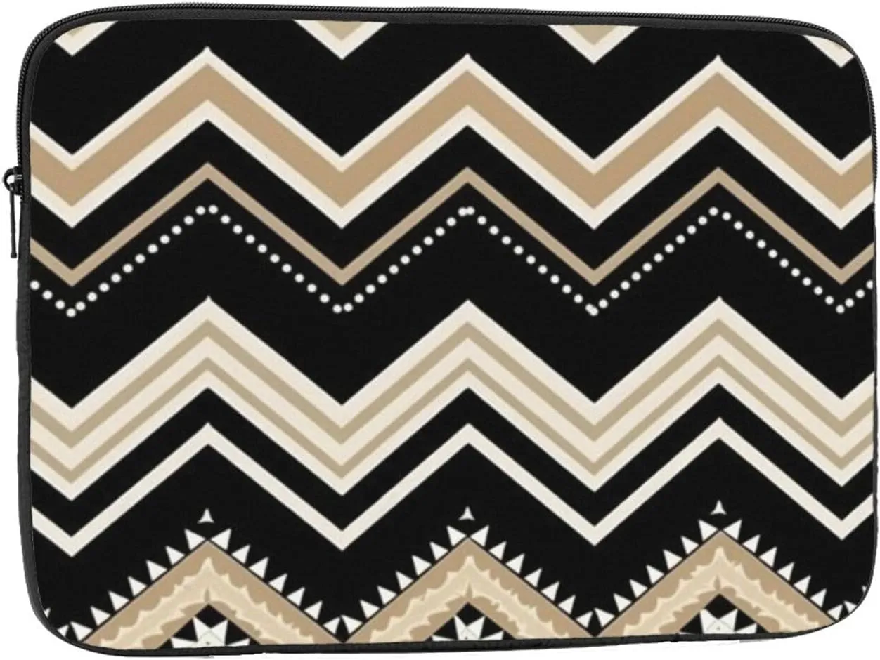 Black White Tan Zigzag Laptop Case 12 inch, Shockproof Protective Computer Sleeve Cover Water Resistant Laptop Bag Carrying Tablet Cover Briefcase Handbags Gifts for Men Women