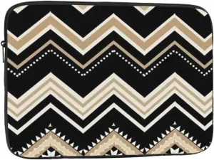 Black White Tan Zigzag Laptop Case 12 inch, Shockproof Protective Computer Sleeve Cover Water Resistant Laptop Bag Carrying Tablet Cover Briefcase Handbags Gifts for Men Women