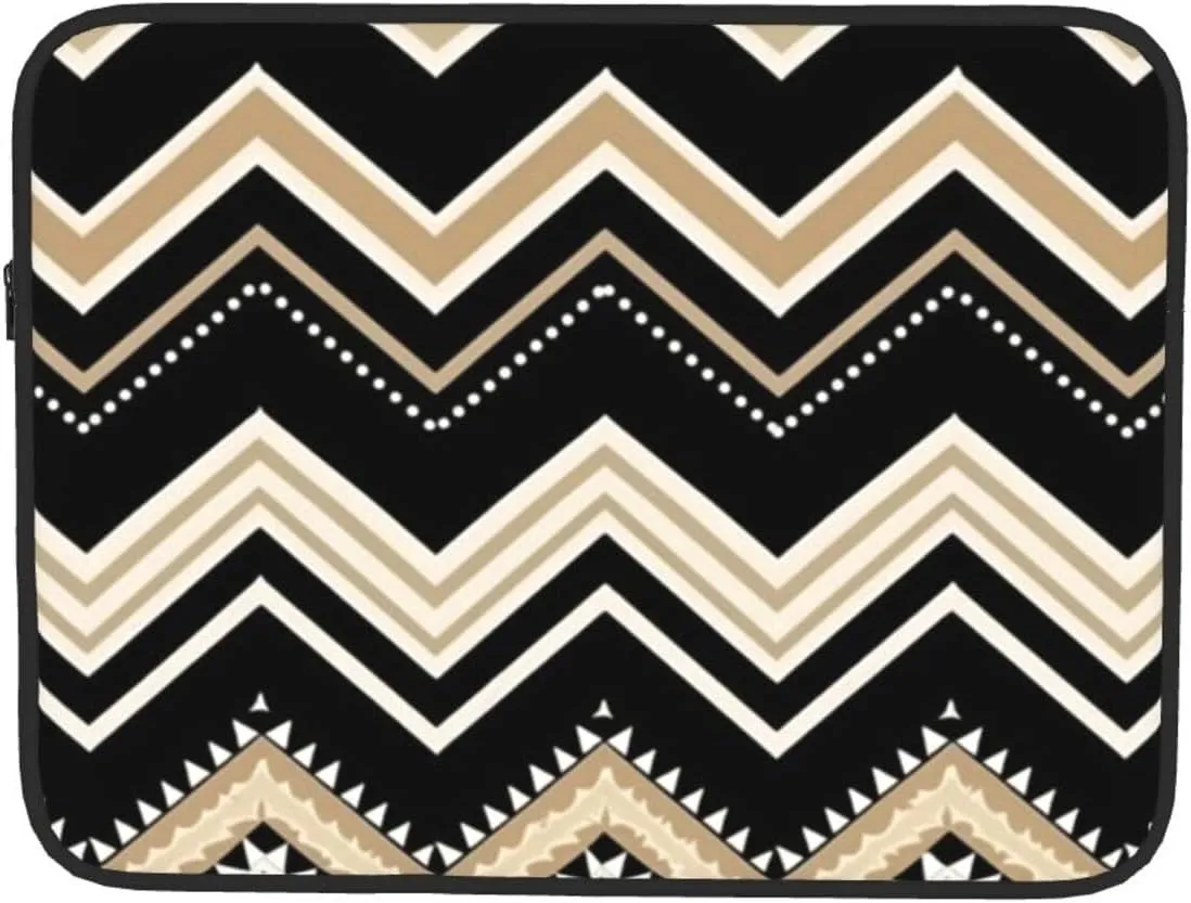 Black White Tan Zigzag Laptop Case 12 inch, Shockproof Protective Computer Sleeve Cover Water Resistant Laptop Bag Carrying Tablet Cover Briefcase Handbags Gifts for Men Women