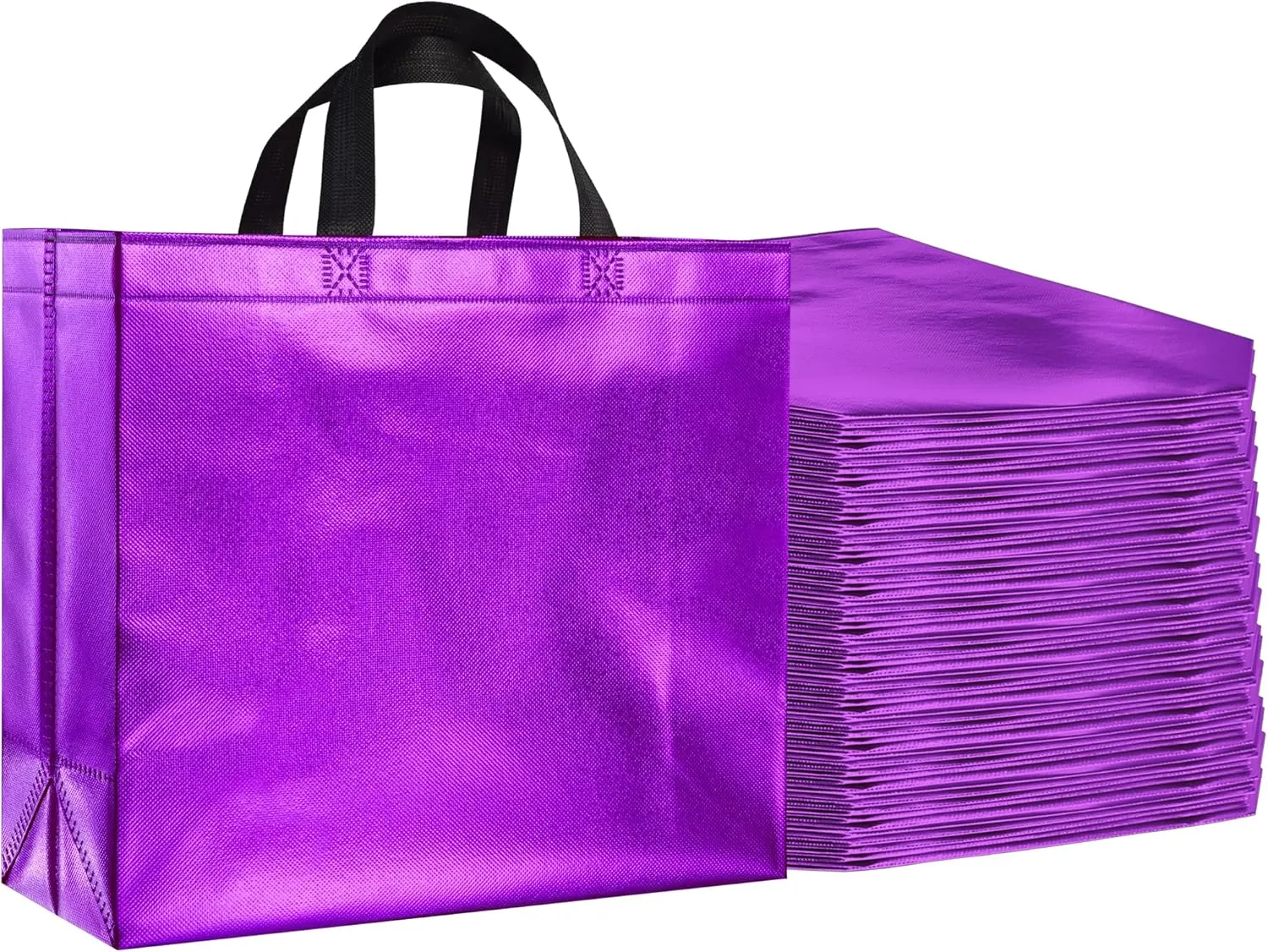 BLEWINDZ 60Pcs Large Gift Bags, Glossy Reusable Gift Bags Purple Tote Bags with Handles for Birthday, Bridesmaid, Wedding, Party Favors