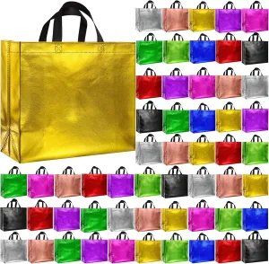 BLEWINDZ 60Pcs Large Gift Bags, Glossy Reusable Gift Bags Tote Bags with Handles for Birthday, Bridesmaid, Wedding, Party Favors (10Colors)