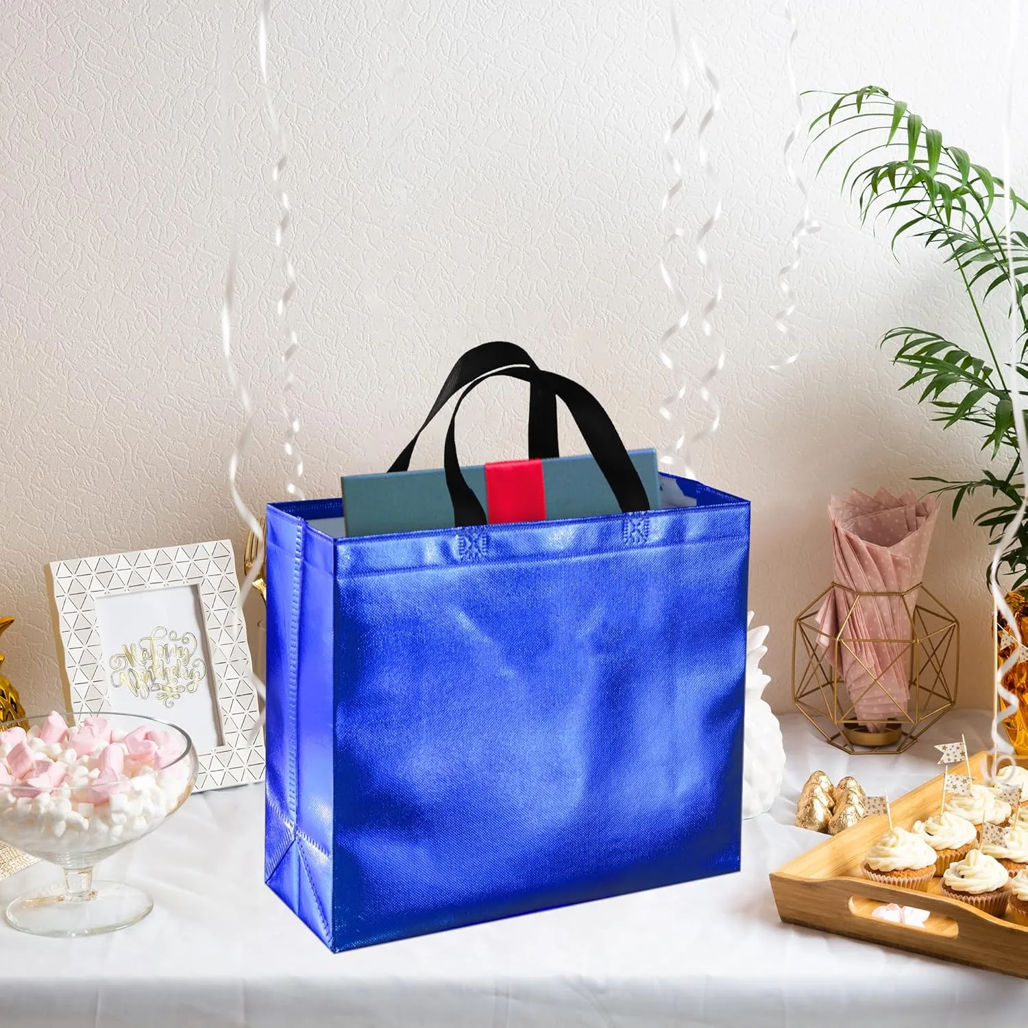 BLEWINDZ 60Pcs Large Gift Bags, Glossy Reusable Gift Bags Tote Bags with Handles for Birthday, Bridesmaid, Wedding, Party Favors (10Colors)