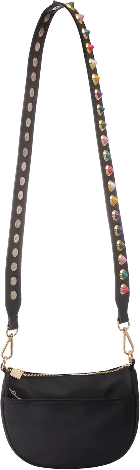 BLOC Purse Strap Replacement for Crossbody Bags, Studded Shoulder Strap, Stud Strap for Handbags and Purses (Black with Multicolor Studs)