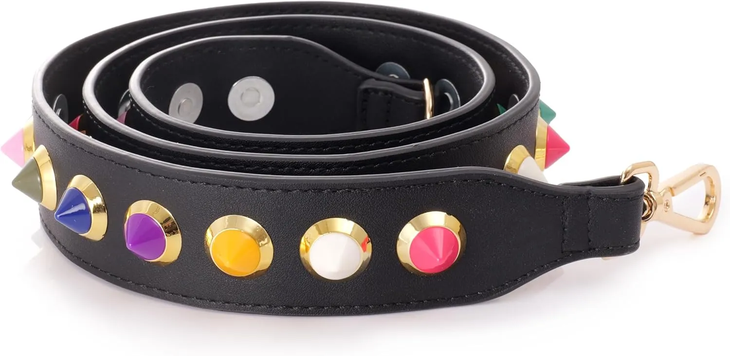 BLOC Purse Strap Replacement for Crossbody Bags, Studded Shoulder Strap, Stud Strap for Handbags and Purses (Black with Multicolor Studs)
