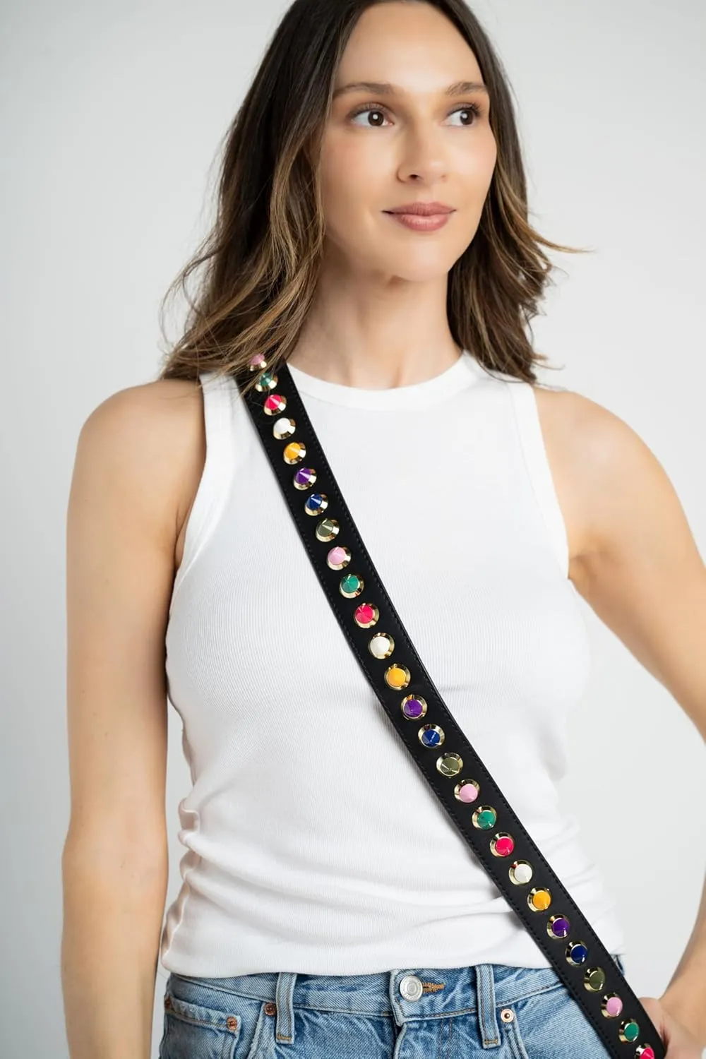 BLOC Purse Strap Replacement for Crossbody Bags, Studded Shoulder Strap, Stud Strap for Handbags and Purses (Black with Multicolor Studs)